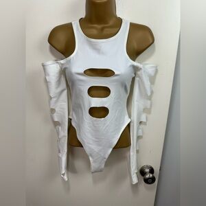 Poster Girl X Dolls White Kill Lose Your Breath Cutout Bodysuit NWT S *Marks*